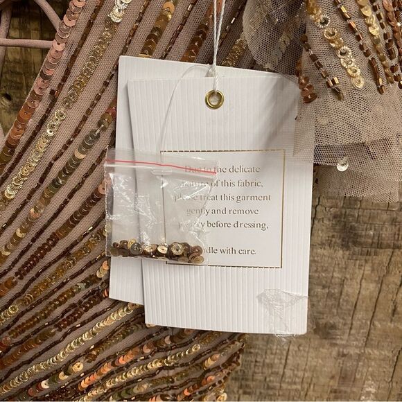 MAC DUGGAL Beige Sequined Cut Out Ruffled Cap Sleeve Lace Up Gown 5568 NWT 4 - Picture 14 of 15